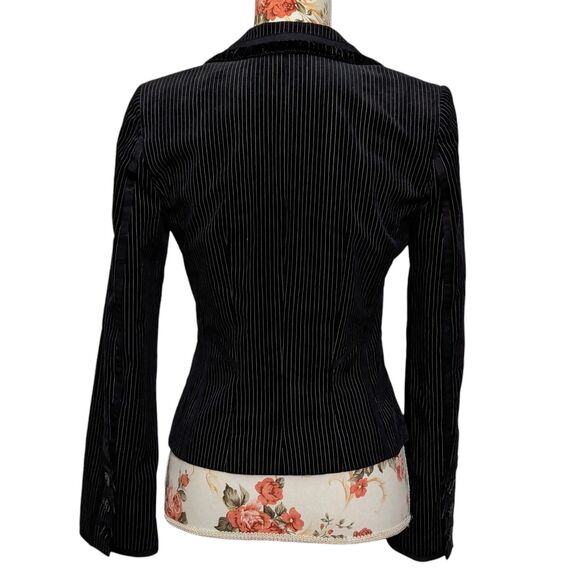 Cynthia Steffe Sz Small Black Jacket Velvet Trim Fitted Gray Pinstripe Career - Picture 6 of 11